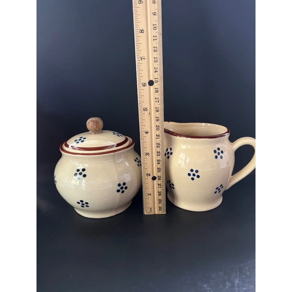 Gailstun Sutton Stoneware Tea Set Cream Blue Floral Teapot Mugs Sugar Creamer